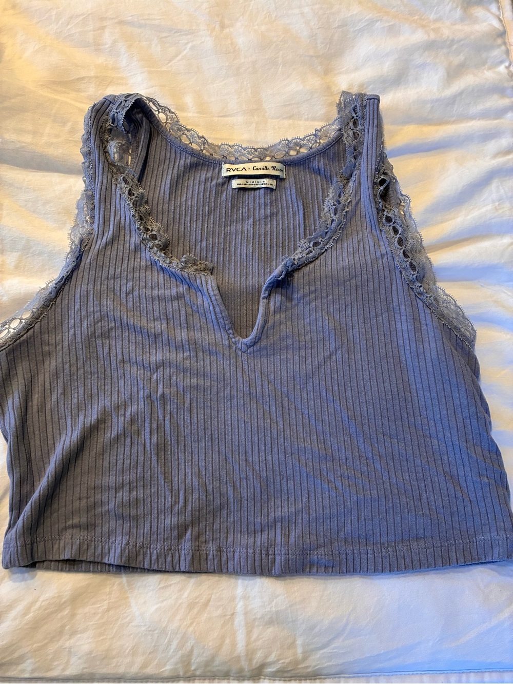 RVCA Lavender Ribbed Lace-Trim V-Notch Tank
